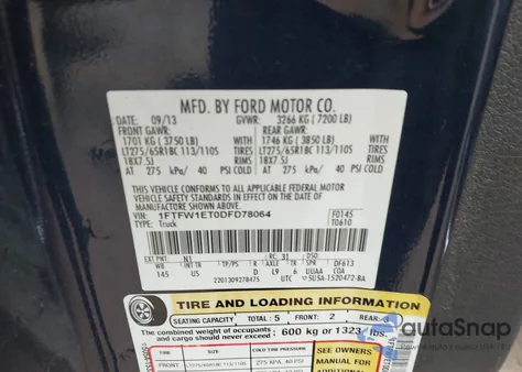 2013 Ford F150 Xlt from USA, damaged, VIN 1FTFW1ET0DFD78064